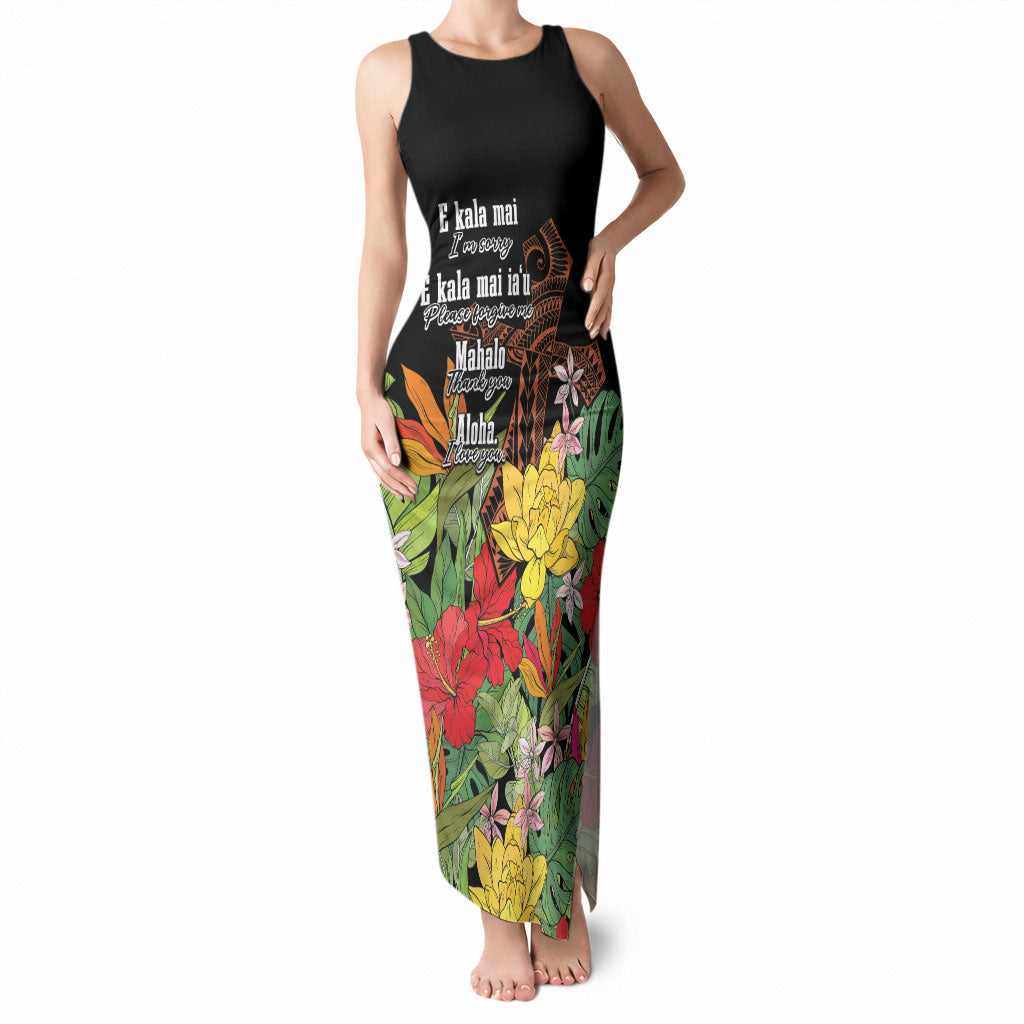 Mahalo Hawaii Ho'oponopono Pule Tank Maxi Dress Polynesian Pattern Cross