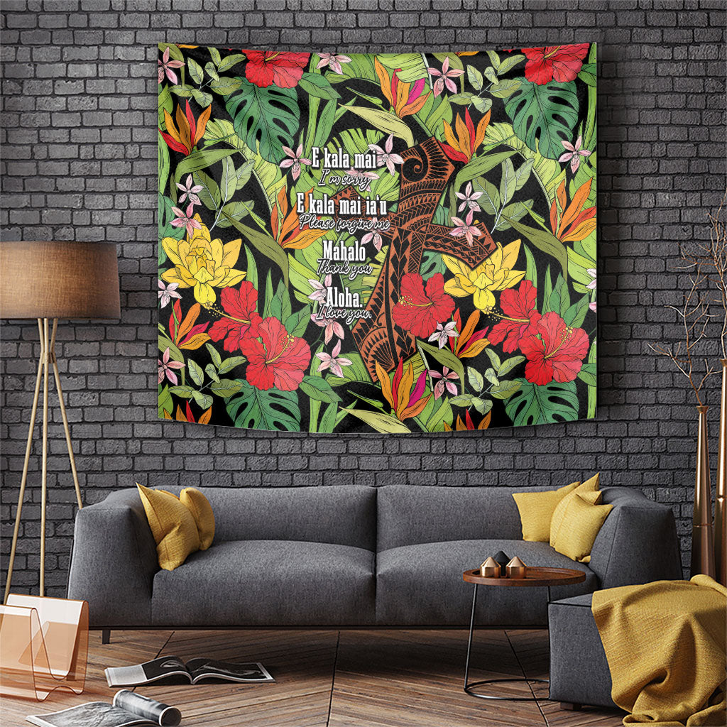 Mahalo Hawaii Ho'oponopono Pule Tapestry Polynesian Pattern Cross