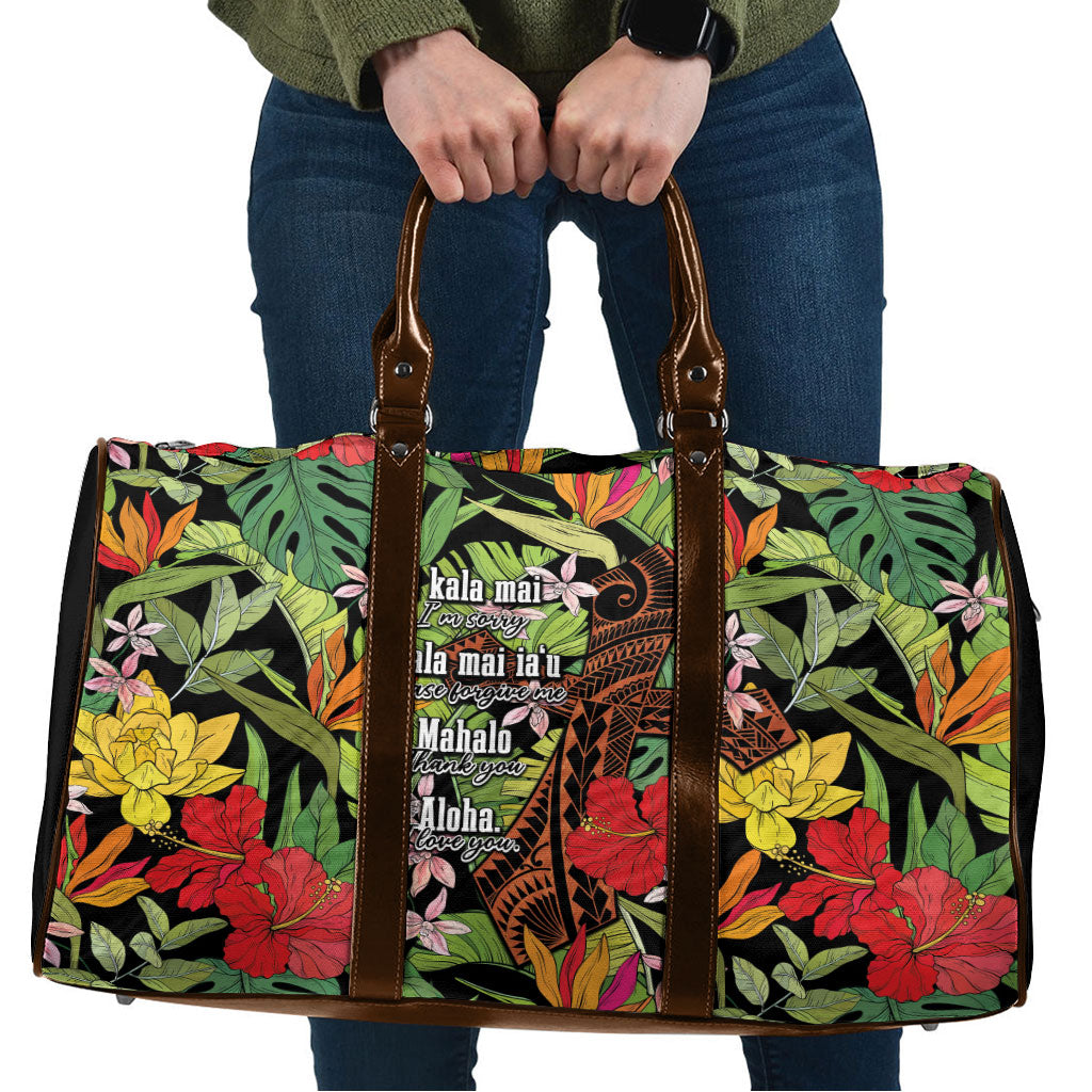 Mahalo Hawaii Ho'oponopono Pule Travel Bag Polynesian Pattern Cross