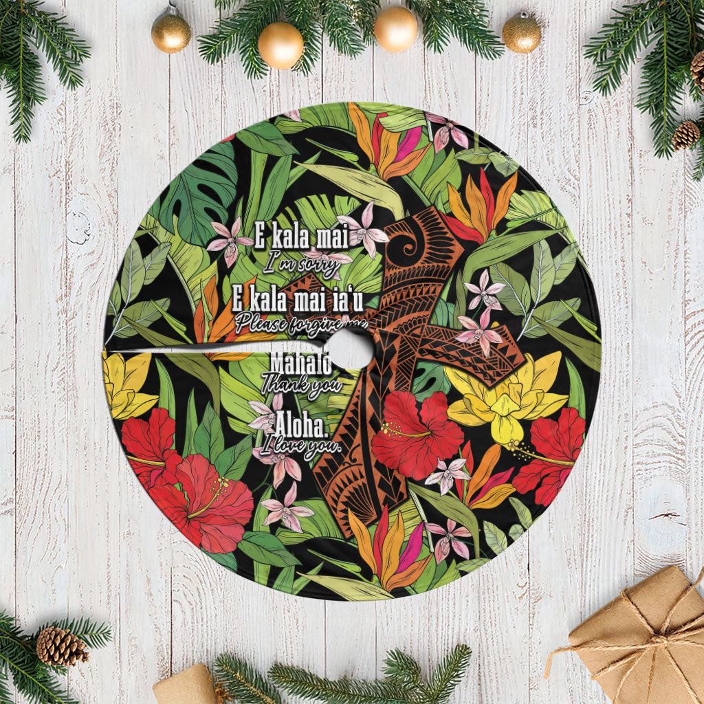 Mahalo Hawaii Ho'oponopono Pule Tree Skirt Polynesian Pattern Cross