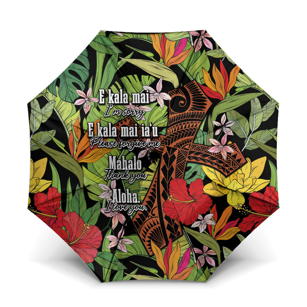 Mahalo Hawaii Ho'oponopono Pule Umbrella Polynesian Pattern Cross