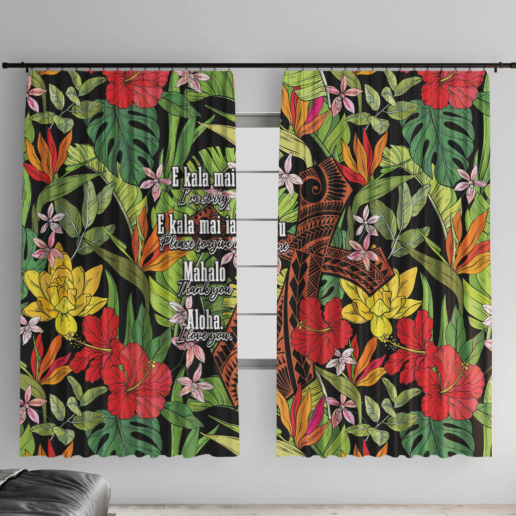 Mahalo Hawaii Ho'oponopono Pule Window Curtain Polynesian Pattern Cross