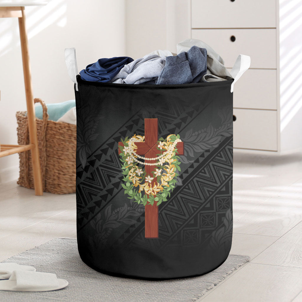 Hawaii ⁠Ka Pule a ka Haku Memorial Laundry Basket Flower Lei Cross - Black