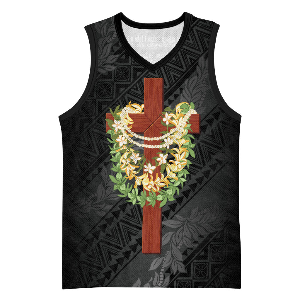 Hawaii ⁠Ka Pule a ka Haku Memorial Basketball Jersey Flower Lei Cross - Black
