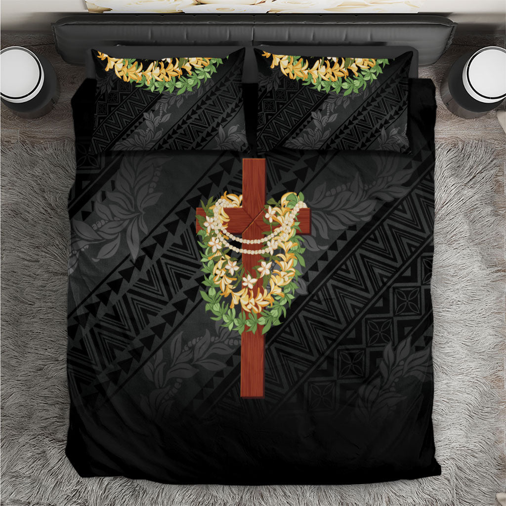 Hawaii ⁠Ka Pule a ka Haku Memorial Bedding Set Flower Lei Cross - Black