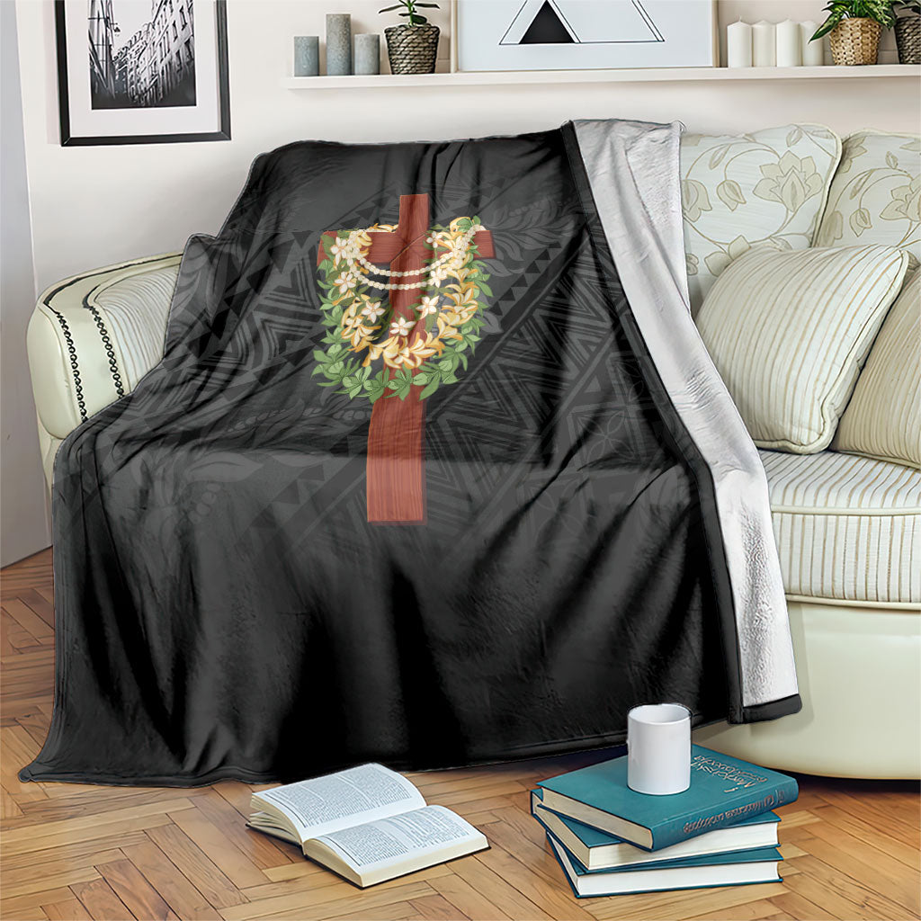 Hawaii ⁠Ka Pule a ka Haku Memorial Blanket Flower Lei Cross - Black