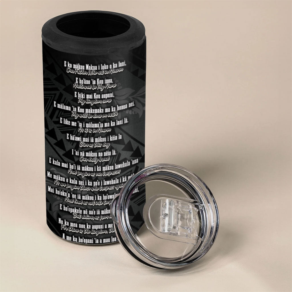 Hawaii ⁠Ka Pule a ka Haku Memorial 4 in 1 Can Cooler Tumbler Flower Lei Cross - Black