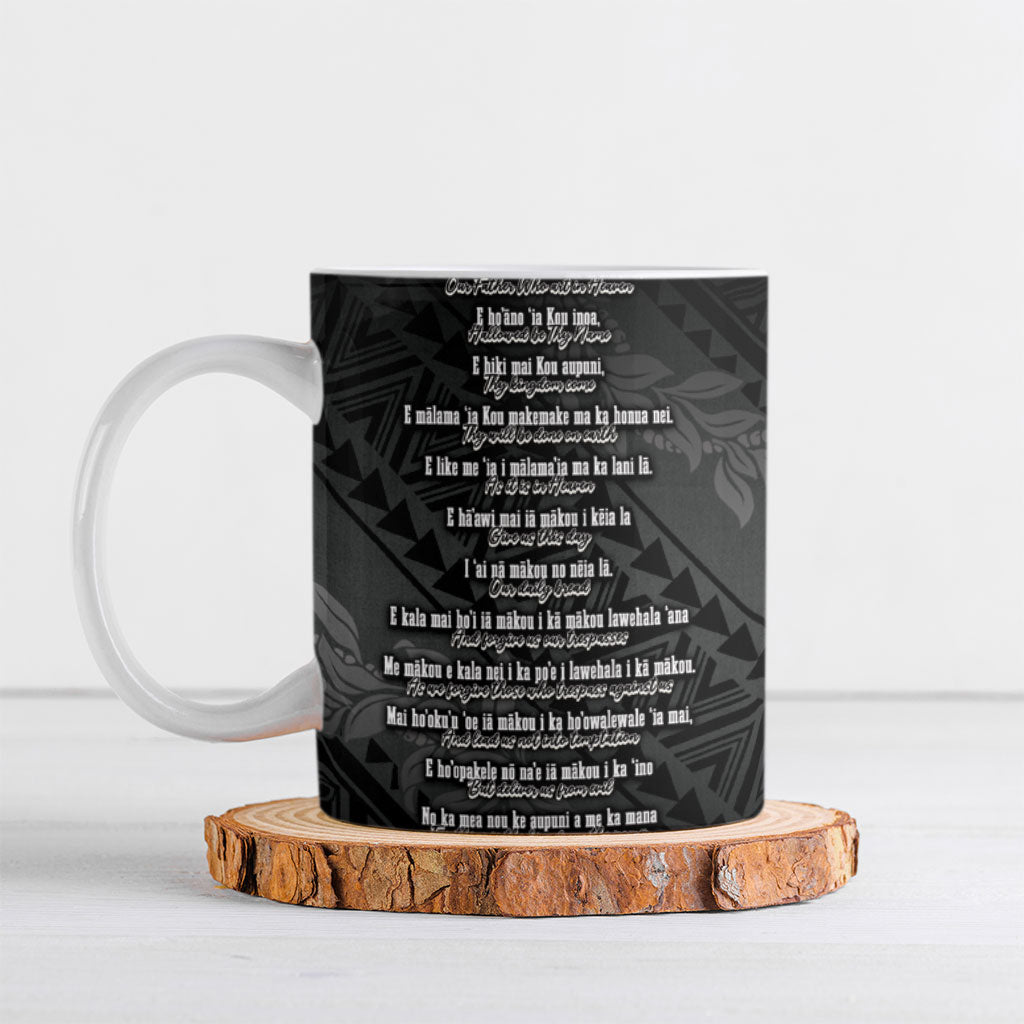 Hawaii ⁠Ka Pule a ka Haku Memorial Ceramic Mug Flower Lei Cross - Black