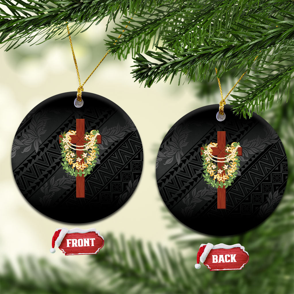 Hawaii ⁠Ka Pule a ka Haku Memorial Ceramic Ornament Flower Lei Cross - Black