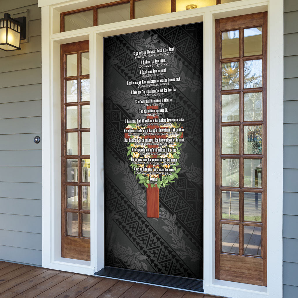 Hawaii ⁠Ka Pule a ka Haku Memorial Door Cover Flower Lei Cross - Black
