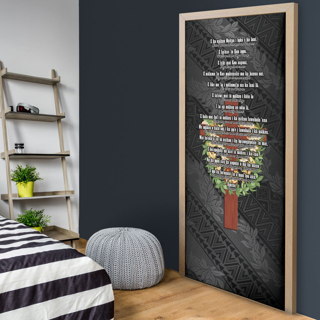 Hawaii ⁠Ka Pule a ka Haku Memorial Door Cover Flower Lei Cross - Black