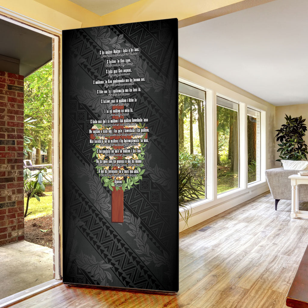 Hawaii ⁠Ka Pule a ka Haku Memorial Door Cover Flower Lei Cross - Black