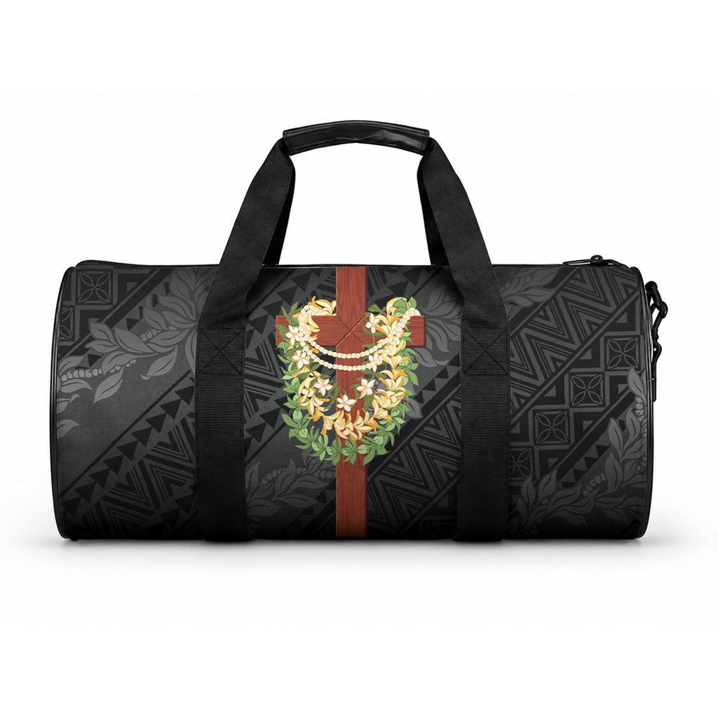 Hawaii ⁠Ka Pule a ka Haku Memorial Duffle Bag Flower Lei Cross - Black