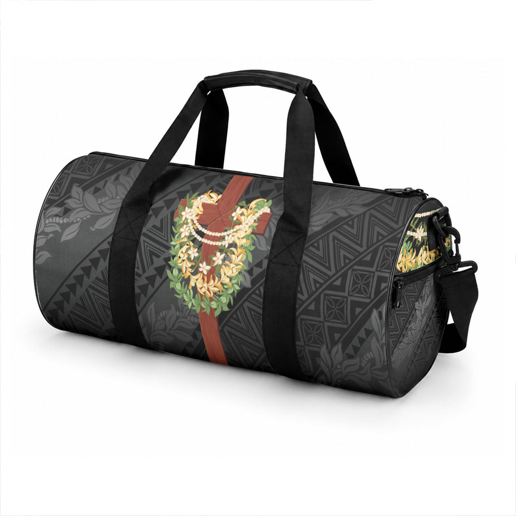 Hawaii ⁠Ka Pule a ka Haku Memorial Duffle Bag Flower Lei Cross - Black