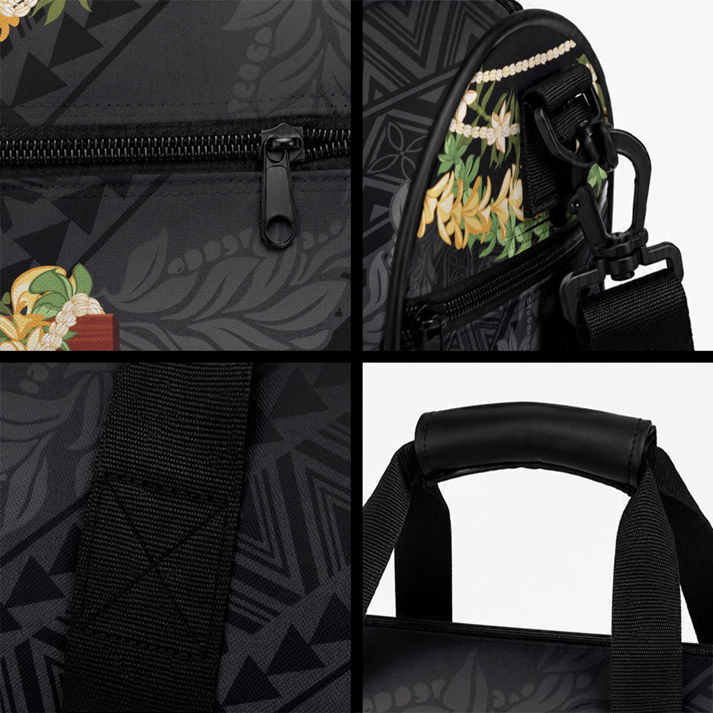 Hawaii ⁠Ka Pule a ka Haku Memorial Duffle Bag Flower Lei Cross - Black