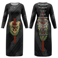Hawaii ⁠Ka Pule a ka Haku Memorial Family Matching Long Sleeve Bodycon Dress and Hawaiian Shirt Flower Lei Cross - Black