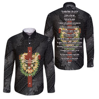 Hawaii ⁠Ka Pule a ka Haku Memorial Family Matching Off The Shoulder Long Sleeve Dress and Hawaiian Shirt Flower Lei Cross - Black