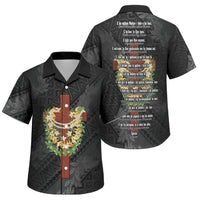 Hawaii ⁠Ka Pule a ka Haku Memorial Family Matching Off The Shoulder Long Sleeve Dress and Hawaiian Shirt Flower Lei Cross - Black