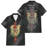 Hawaii ⁠Ka Pule a ka Haku Memorial Family Matching Short Sleeve Bodycon Dress and Hawaiian Shirt Flower Lei Cross - Black