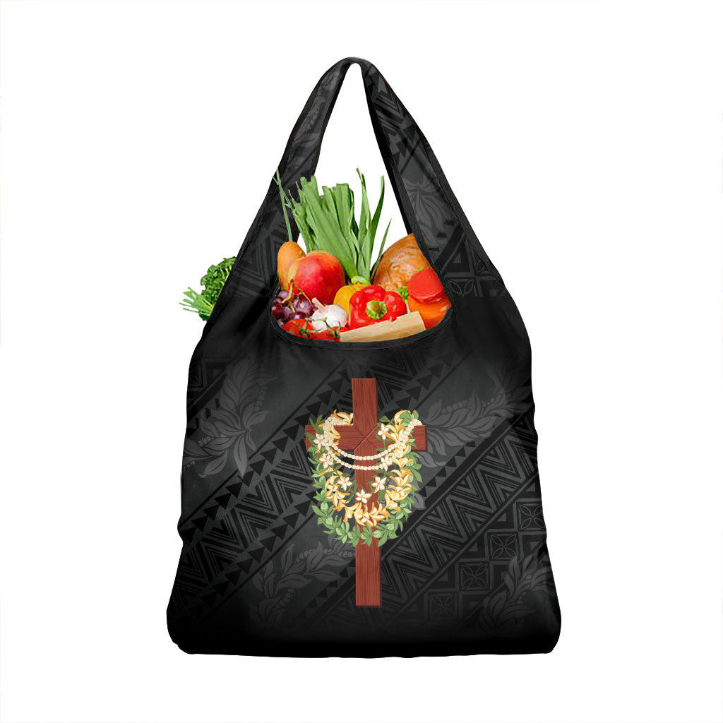 Hawaii ⁠Ka Pule a ka Haku Memorial Grocery Bag Flower Lei Cross - Black