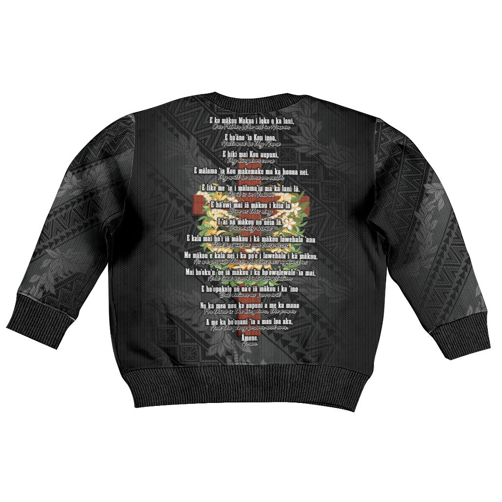 Hawaii ⁠Ka Pule a ka Haku Memorial Kid Ugly Christmas Sweater Flower Lei Cross - Black
