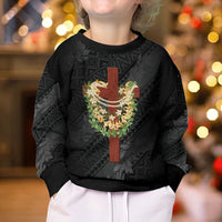 Hawaii ⁠Ka Pule a ka Haku Memorial Kid Ugly Christmas Sweater Flower Lei Cross - Black