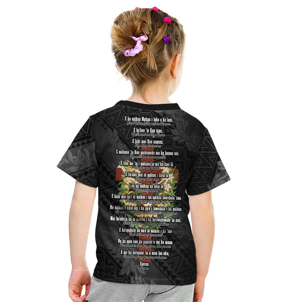 Hawaii ⁠Ka Pule a ka Haku Memorial Kid T Shirt Flower Lei Cross - Black