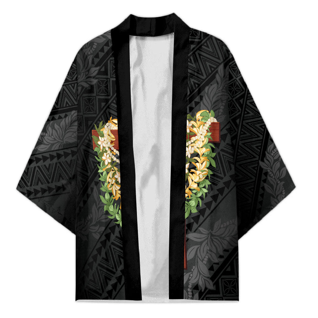 Hawaii ⁠Ka Pule a ka Haku Memorial Kimono Flower Lei Cross - Black