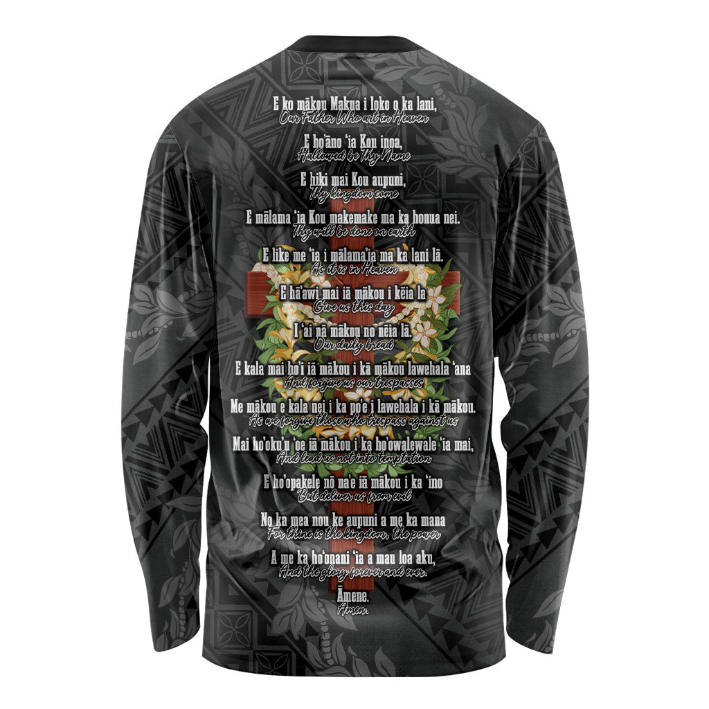 Hawaii ⁠Ka Pule a ka Haku Memorial Long Sleeve Shirt Flower Lei Cross - Black
