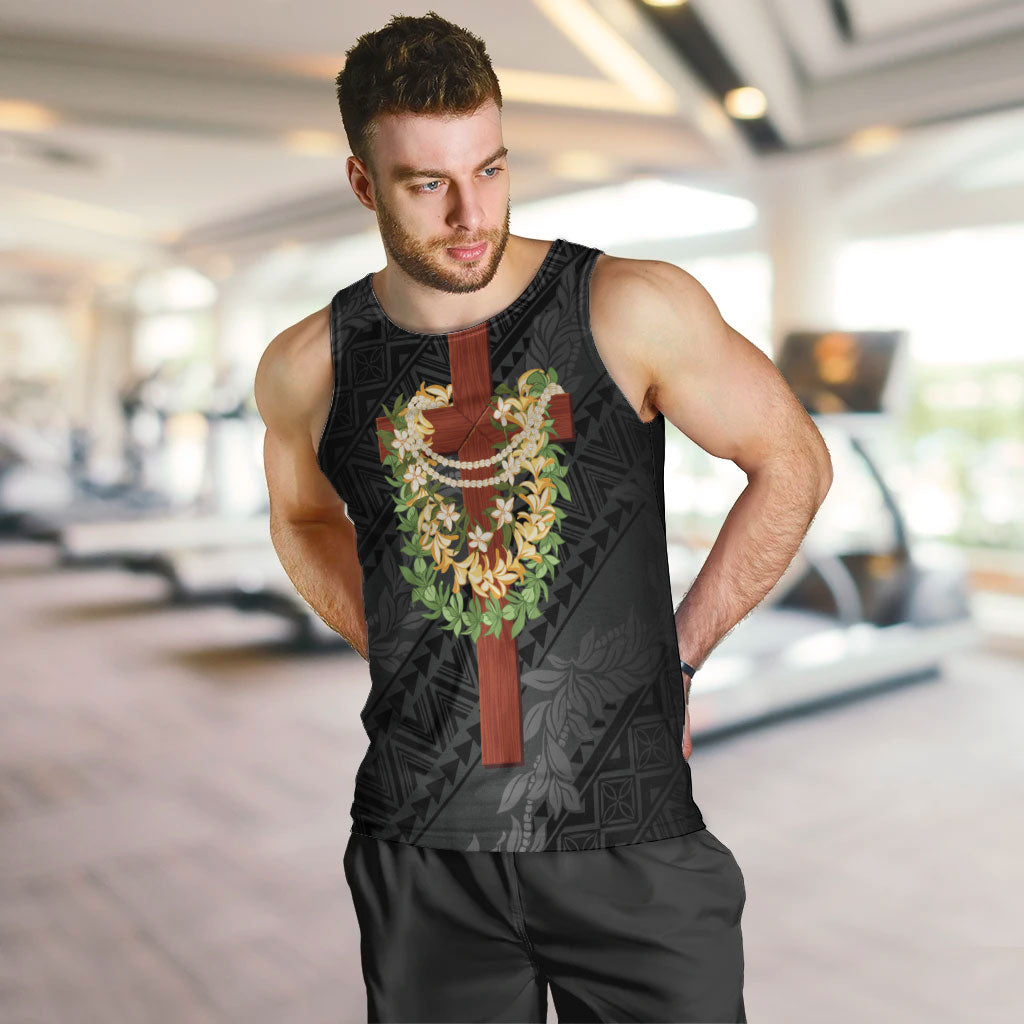 Hawaii ⁠Ka Pule a ka Haku Memorial Men Tank Top Flower Lei Cross - Black