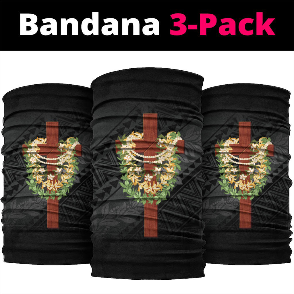 Hawaii ⁠Ka Pule a ka Haku Memorial Neck Gaiter Flower Lei Cross - Black