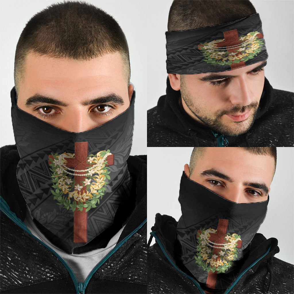 Hawaii ⁠Ka Pule a ka Haku Memorial Neck Gaiter Flower Lei Cross - Black