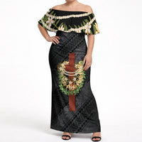 Hawaii ⁠Ka Pule a ka Haku Memorial Off Shoulder Maxi Dress Flower Lei Cross - Black