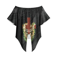 Hawaii ⁠Ka Pule a ka Haku Memorial Off Shoulder Wrap Waist Top Flower Lei Cross - Black