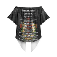 Hawaii ⁠Ka Pule a ka Haku Memorial Off Shoulder Wrap Waist Top Flower Lei Cross - Black