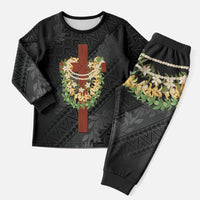 Hawaii ⁠Ka Pule a ka Haku Memorial Christmas Pajama Set Flower Lei Cross - Black