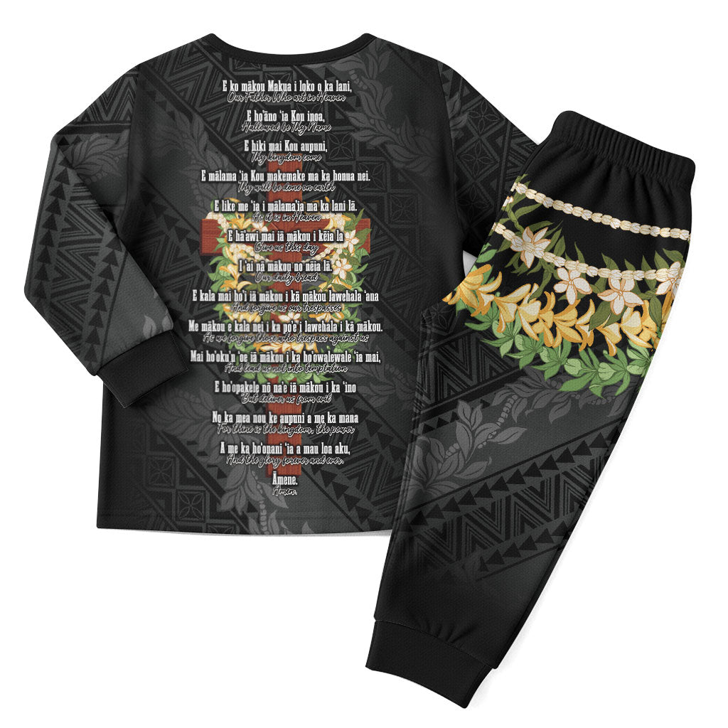 Hawaii ⁠Ka Pule a ka Haku Memorial Christmas Pajama Set Flower Lei Cross - Black