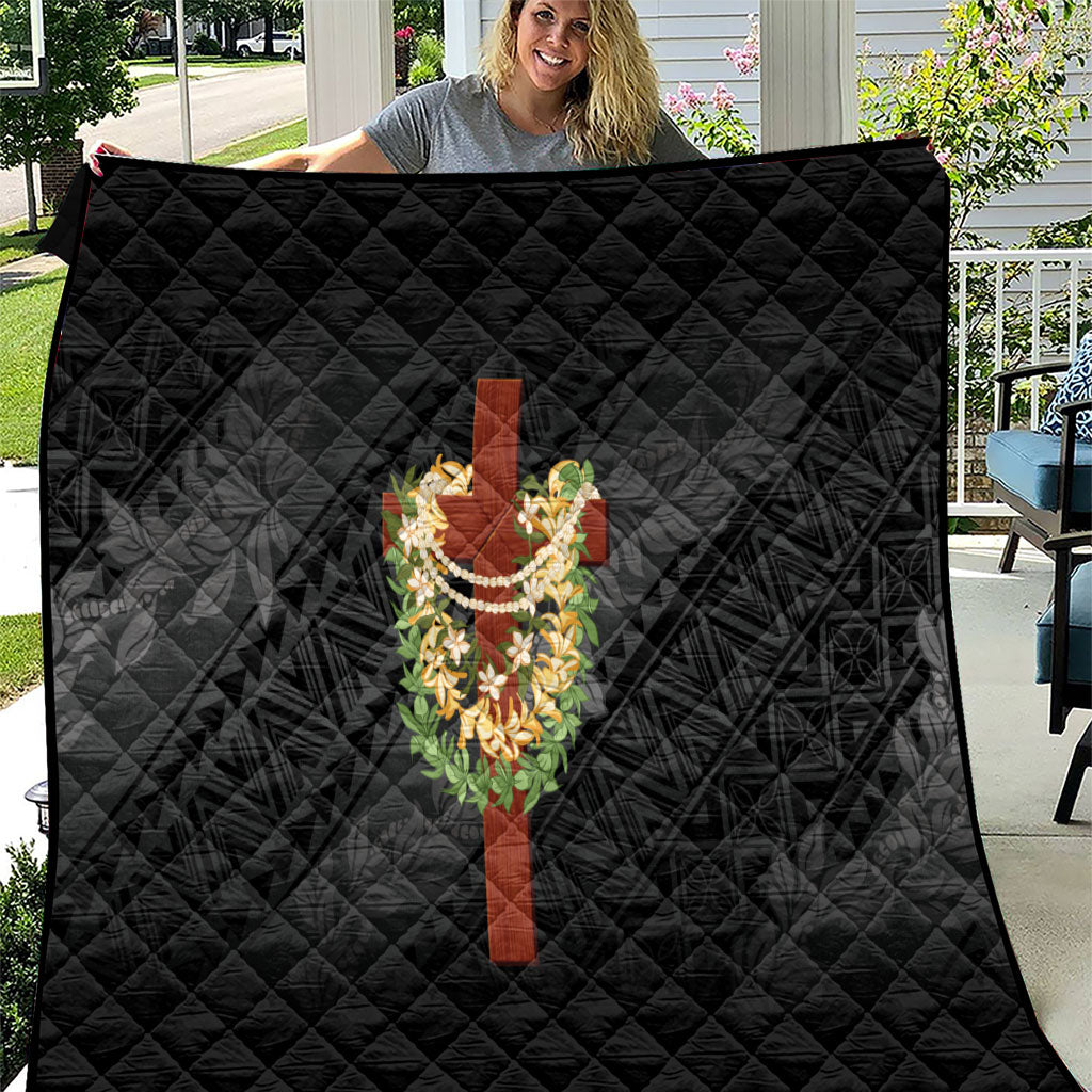 Hawaii ⁠Ka Pule a ka Haku Memorial Quilt Flower Lei Cross - Black