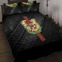 Hawaii ⁠Ka Pule a ka Haku Memorial Quilt Bed Set Flower Lei Cross - Black