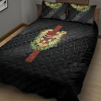 Hawaii ⁠Ka Pule a ka Haku Memorial Quilt Bed Set Flower Lei Cross - Black