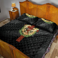 Hawaii ⁠Ka Pule a ka Haku Memorial Quilt Bed Set Flower Lei Cross - Black