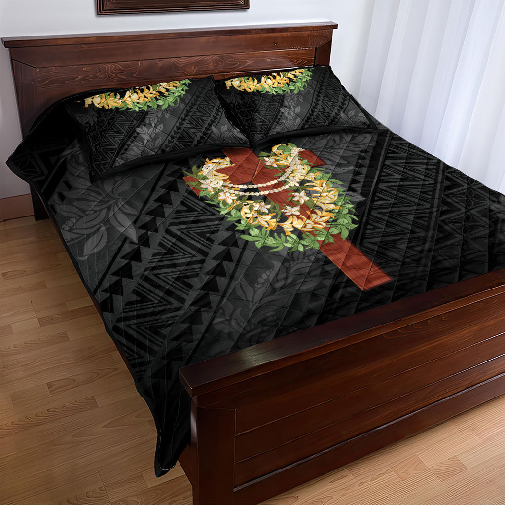 Hawaii ⁠Ka Pule a ka Haku Memorial Quilt Bed Set Flower Lei Cross - Black
