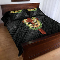 Hawaii ⁠Ka Pule a ka Haku Memorial Quilt Bed Set Flower Lei Cross - Black