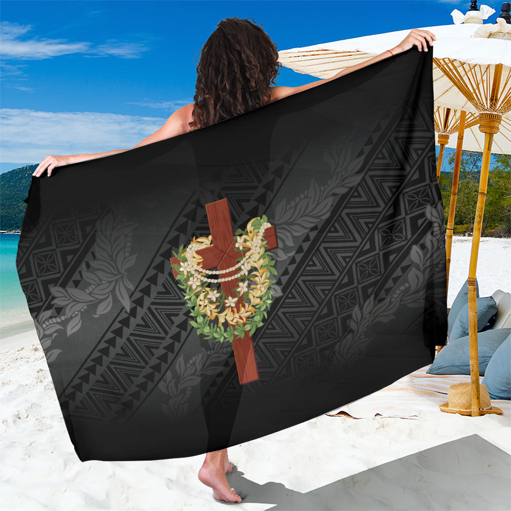 Hawaii ⁠Ka Pule a ka Haku Memorial Sarong Flower Lei Cross - Black