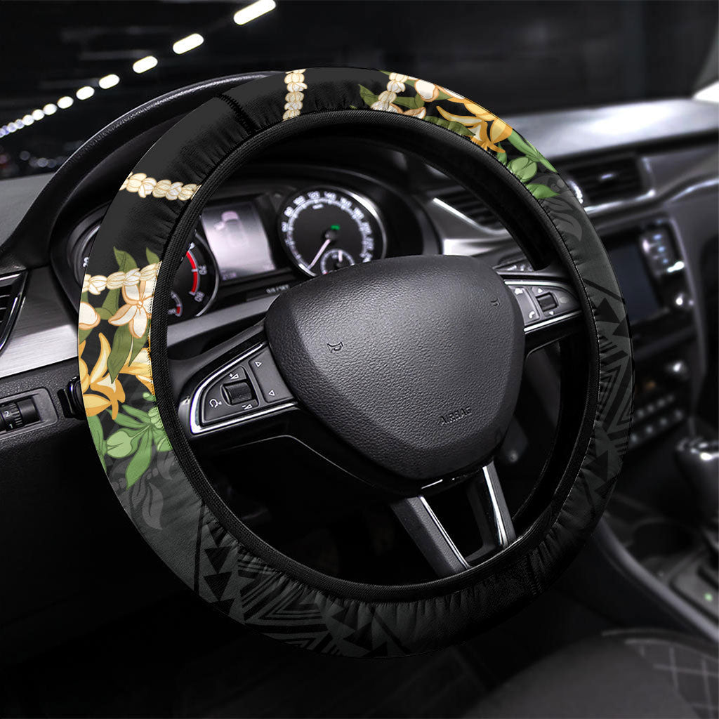 Hawaii ⁠Ka Pule a ka Haku Memorial Steering Wheel Cover Flower Lei Cross - Black