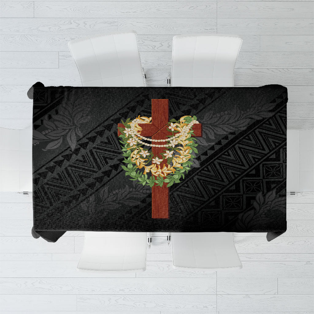Hawaii ⁠Ka Pule a ka Haku Memorial Tablecloth Flower Lei Cross - Black
