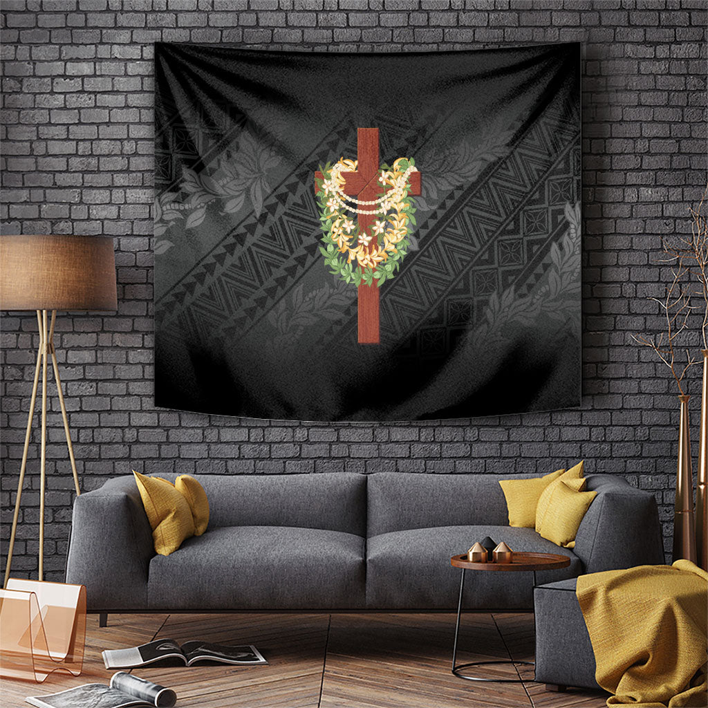 Hawaii ⁠Ka Pule a ka Haku Memorial Tapestry Flower Lei Cross - Black