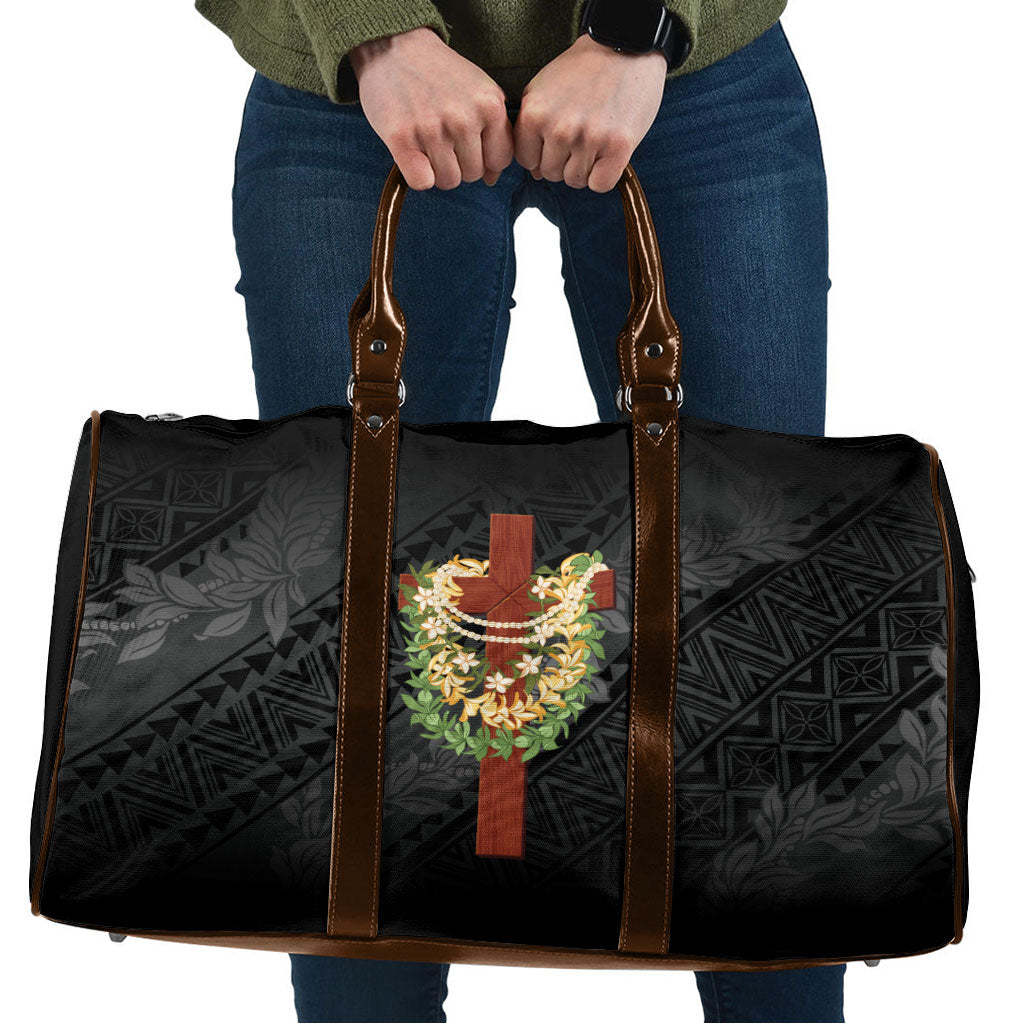 Hawaii ⁠Ka Pule a ka Haku Memorial Travel Bag Flower Lei Cross - Black