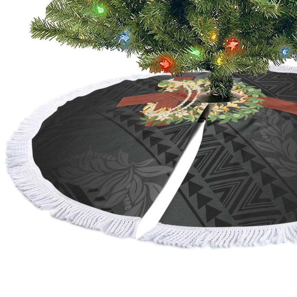 Hawaii ⁠Ka Pule a ka Haku Memorial Tree Skirt Flower Lei Cross - Black