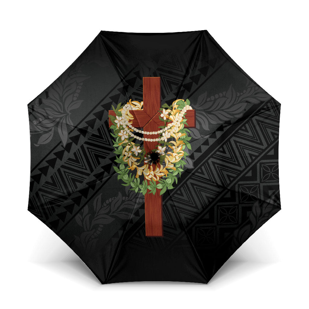 Hawaii ⁠Ka Pule a ka Haku Memorial Umbrella Flower Lei Cross - Black